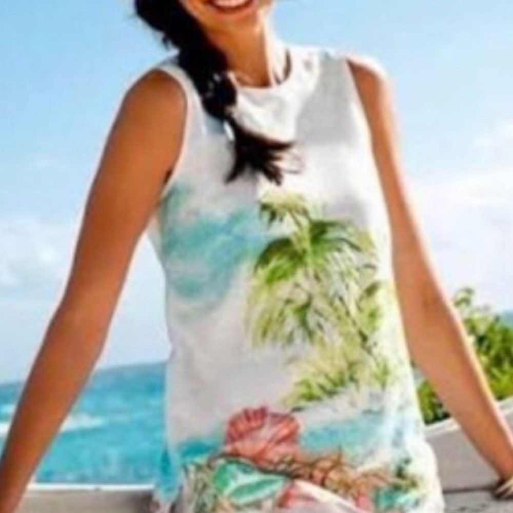 J. Jill Love Tropical Island Palm Tree Linen Tank